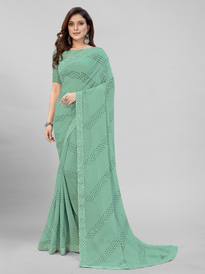 Granthva Fab Embellished Bollywood Georgette Saree(Green)