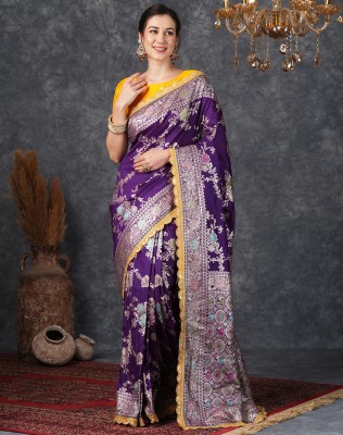 SIRIL Self Design, Woven, Embellished Banarasi Silk Blend Saree(Purple, Gold, Multicolor)