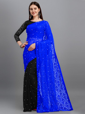 LOROFY Self Design Bollywood Net Saree(Black)