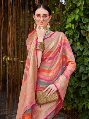 Ethnic Junction Woven Banarasi Silk Blend Saree(Pink)