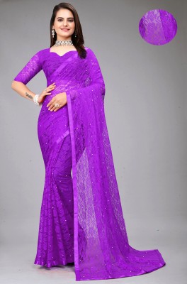 VANRAJ CREATION Self Design Bollywood Net, Brasso Saree(Purple)