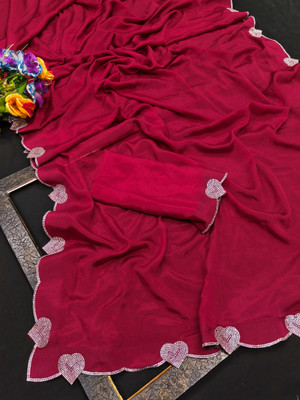 Rich Choice Embellished Bollywood Satin Saree(Maroon)