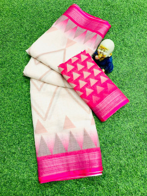KHANUDI Digital Print Bollywood Handloom Cotton Linen Saree(Multicolor)