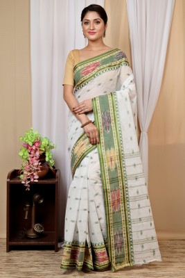 DipDiya Self Design, Woven Tant Pure Cotton Saree(Green, White)