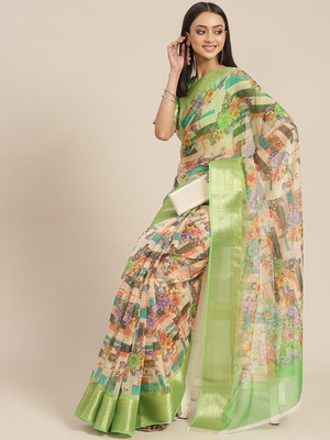 Divastri Floral Print, Printed Bollywood Organza Saree(Multicolor)