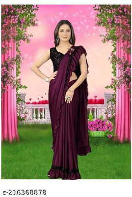 PLEXSTAR Solid/Plain Bollywood Lycra Blend Saree(Purple)