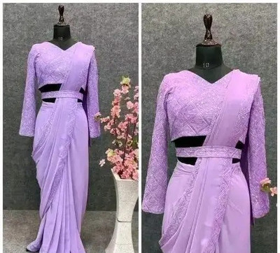 Ellesti fab Self Design Bollywood Georgette Saree(Purple)