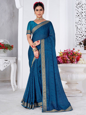 ANOUK Printed Banarasi Pure Silk Saree(Blue)