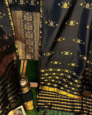 AMILAGROS PIZZARRAS FASHION Woven Mekhela Chador Pure Silk Saree(Black)
