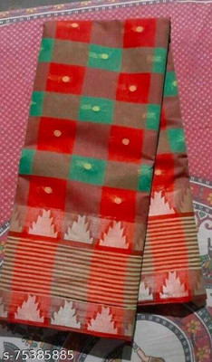 Sthaker Self Design Handloom Cotton Blend Saree(Green)