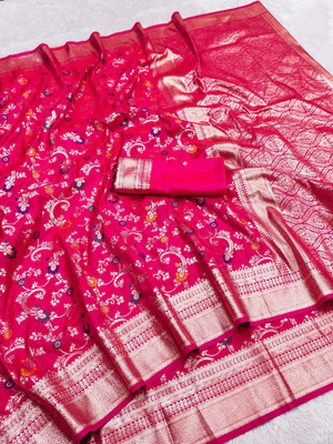 fospy Woven Banarasi Jacquard, Pure Silk Saree(Pink)