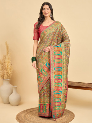 Sangria Woven Banarasi Viscose Rayon Saree(Light Green)