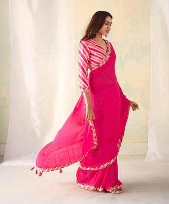 Divastri Solid/Plain Bollywood Georgette Saree(Pink)