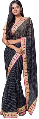 Rohit Designer Embroidered Bollywood Georgette Saree(Black)