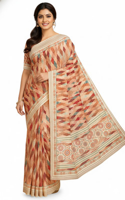 dhanjyoti Printed Chanderi Chanderi Saree(Multicolor)