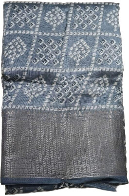 Fashionlu Printed Bandhani Cotton Silk Saree(Blue)