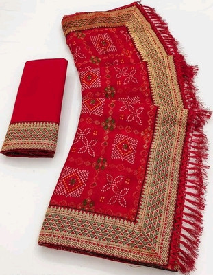 SHIV COLLECTION Printed Bandhani Chiffon Saree(Red)