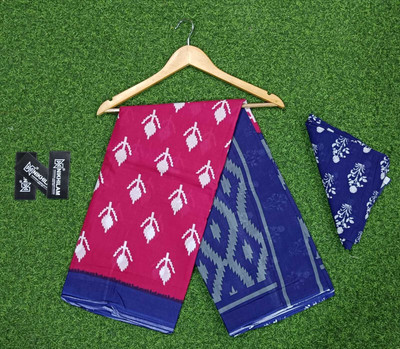 Printed Cotton Mulmul Saree Printed Daily Wear Pure Cotton Saree(Pack of 2, Blue, Pink)