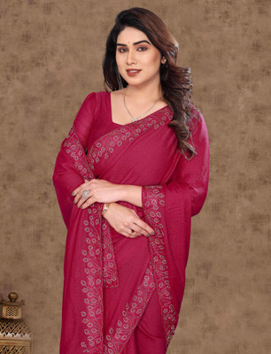 hutah Solid/Plain Bollywood Georgette, Silk Blend Saree(Magenta)