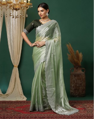 Satrani Embellished, Embroidered Bollywood Tussar Silk Saree(Light Green, Silver)