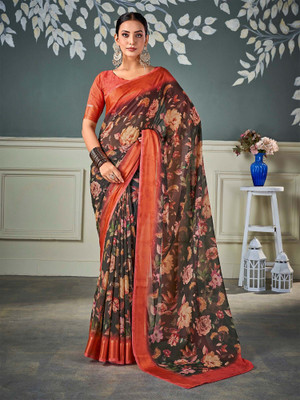 Sareemall Printed Daily Wear Chiffon Saree(Brown)