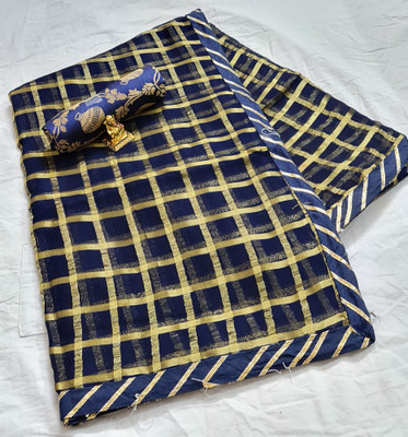 MINE CHOICE Checkered Maheshwari Viscose Rayon, Georgette Saree(Dark Blue)