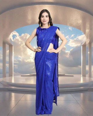 SHOBHTESH Self Design Bollywood Georgette Saree(Blue)