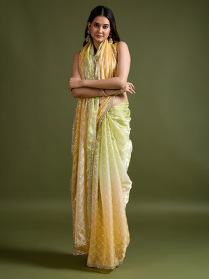 ANOUK Embellished Bollywood Organza Saree(Yellow)