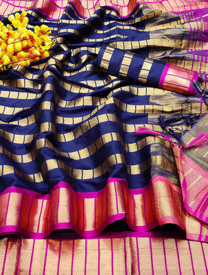 Divastri Woven Bollywood Pure Silk Saree(Dark Blue)