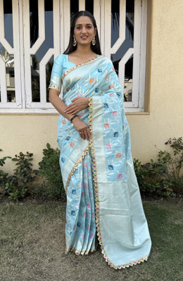 MM VENTURE Woven Kanjivaram Cotton Silk Saree(Blue)