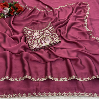 niesha fashion Embroidered Bollywood Chiffon Saree(Pink)