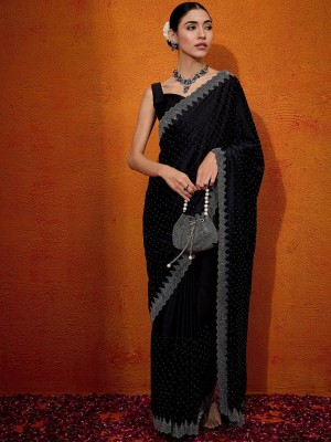 ANOUK Embellished Daily Wear Satin Saree(Black)