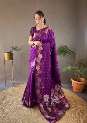 AAINA CREATION Printed Kanjivaram Pure Silk, Art Silk Saree(Purple)