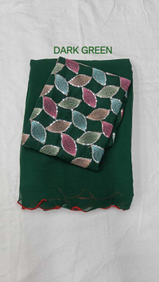 immolate Solid/Plain Bollywood Georgette Saree(Dark Green)
