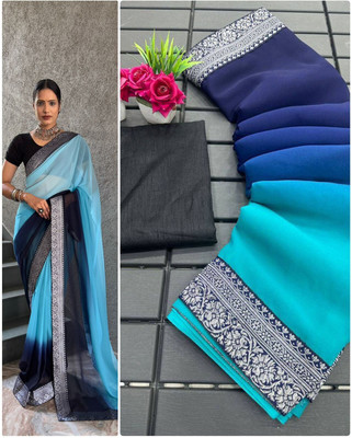 Fstore24x7 Solid/Plain, Embellished Bollywood Georgette Saree(Blue)