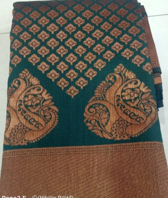 Om Creation Printed Kanjivaram Cotton Silk Saree(Dark Green)