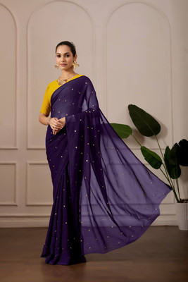 SILKORA Embroidered Bollywood Georgette Saree(Purple)