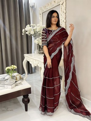 ANOUK Embroidered Chanderi Silk Blend Saree(Maroon)