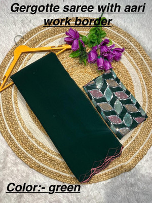 Ashiya Fab Solid/Plain Bollywood Georgette, Silk Blend Saree(Green)