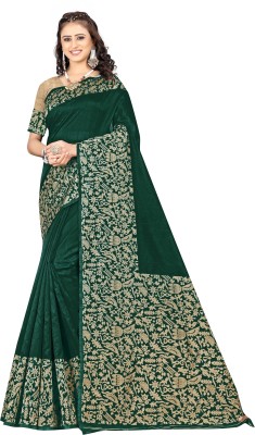 AMK FASHION Woven, Embellished, Solid/Plain, Printed, Floral Print, Digital Print, Dyed Banarasi Art Silk, Cotton Silk Saree(Green)