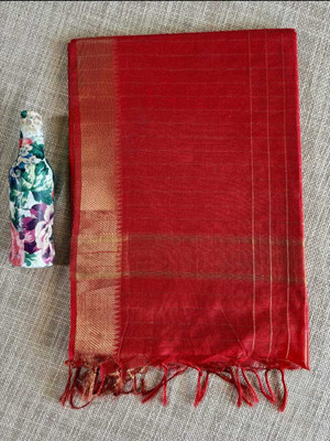 Zafreen Handloom Checkered, Woven, Self Design Bhagalpuri Cotton Silk Saree(Black)