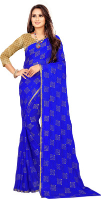 Florona Enterprise Printed Bollywood Net, Chiffon Saree(Blue)