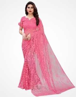 Suali Self Design Bollywood Net Saree(Pink)