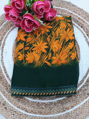 RIDDHICREATION Floral Print Daily Wear Georgette Saree(Dark Green, Green)