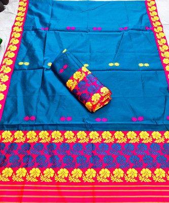Mekhla Chador Woven Mekhela Chador Pure Silk Saree(Blue)