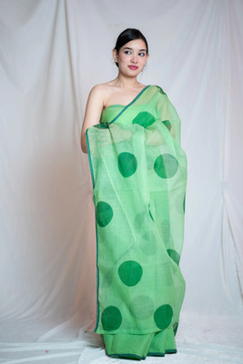 The Raksha Store Solid/Plain Daily Wear Cotton Blend Saree(Green)