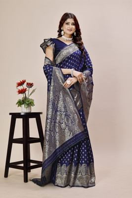 Divastri Self Design Banarasi Silk Blend Saree(Dark Blue)