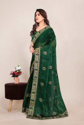 KHRITI FAB Embroidered Bollywood Jimmy choo Saree(Green)