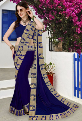 Chhavi Fashion Solid/Plain Banarasi Chiffon Saree(Blue)