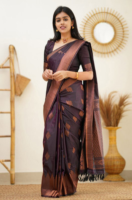 limdo Embellished, Woven, Self Design Banarasi Organza, Silk Blend Saree(Purple)